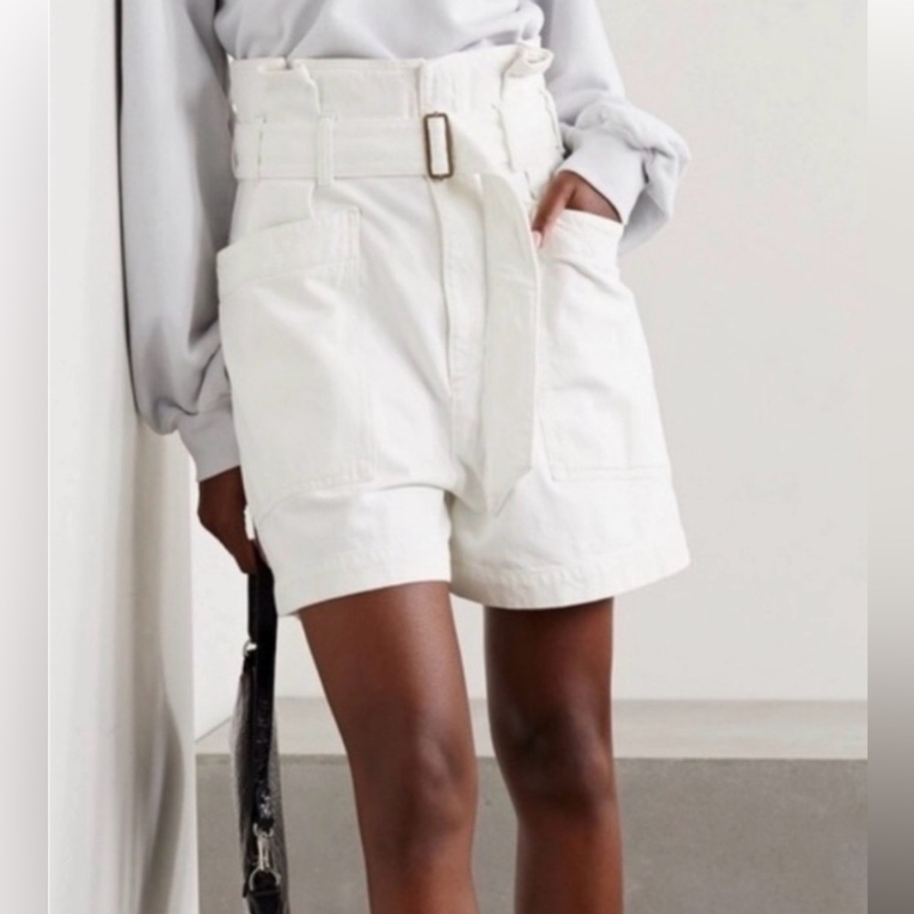 Agolde Celia White Paperbag Belted Denim Women’s Shorts — White size 27 - Picture 2 of 12